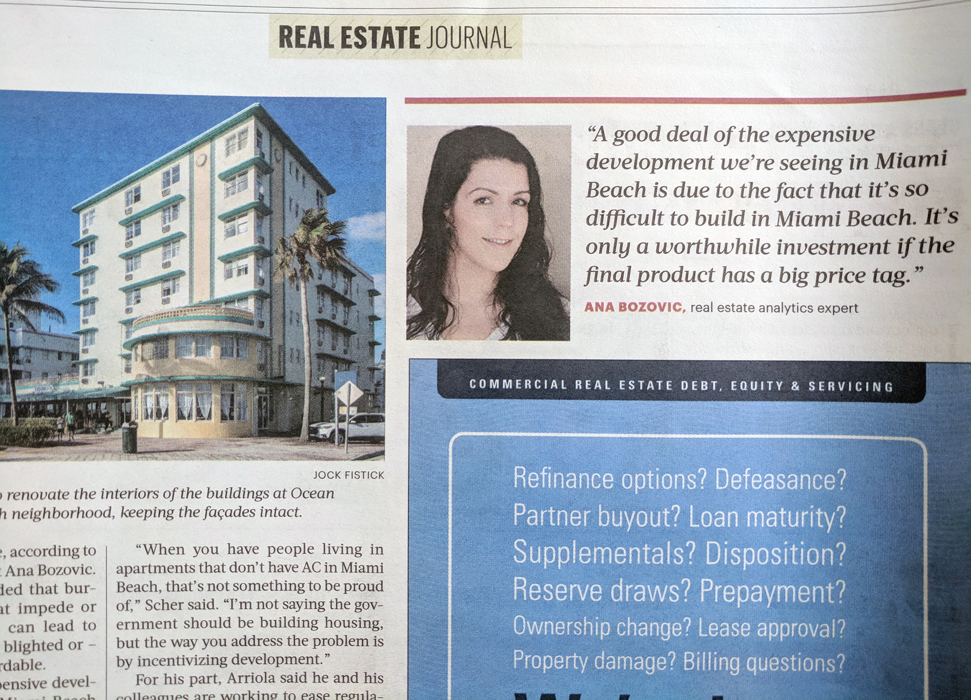 Real estate expert Ana Bozovic in the Press | South Florida Business Journal North Beach Article