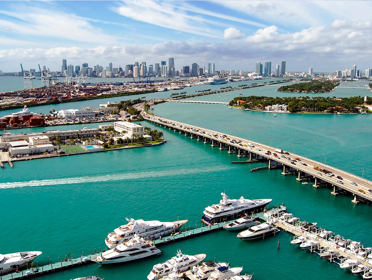 View of the Miami Beach marina and the Miami skyline